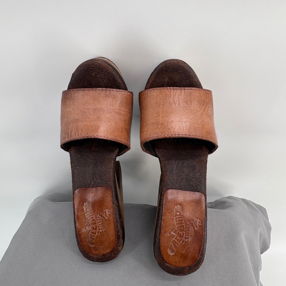 Freebird by Steven Cuba Tan Leather Wood Platform Clog Sandals Womens 7 FB-CUBA - Picture 7 of 14